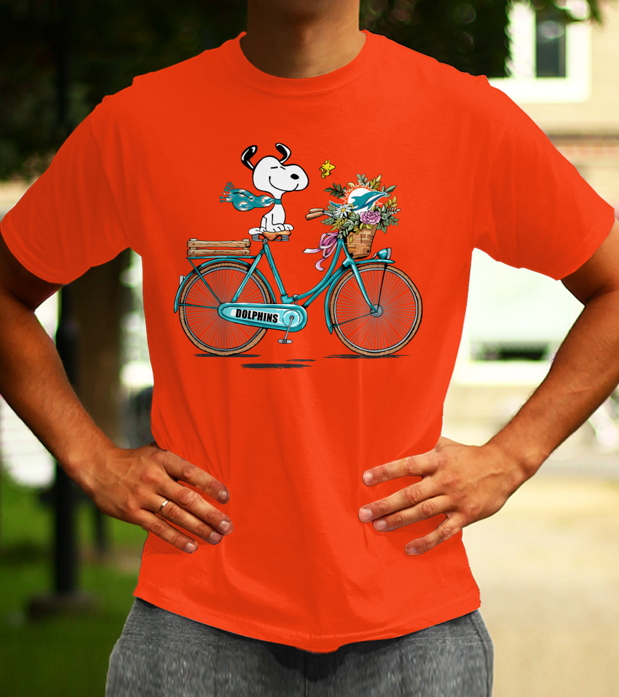 Miami Dolphins Snoopy Bicycle Adventure T-Shirt
