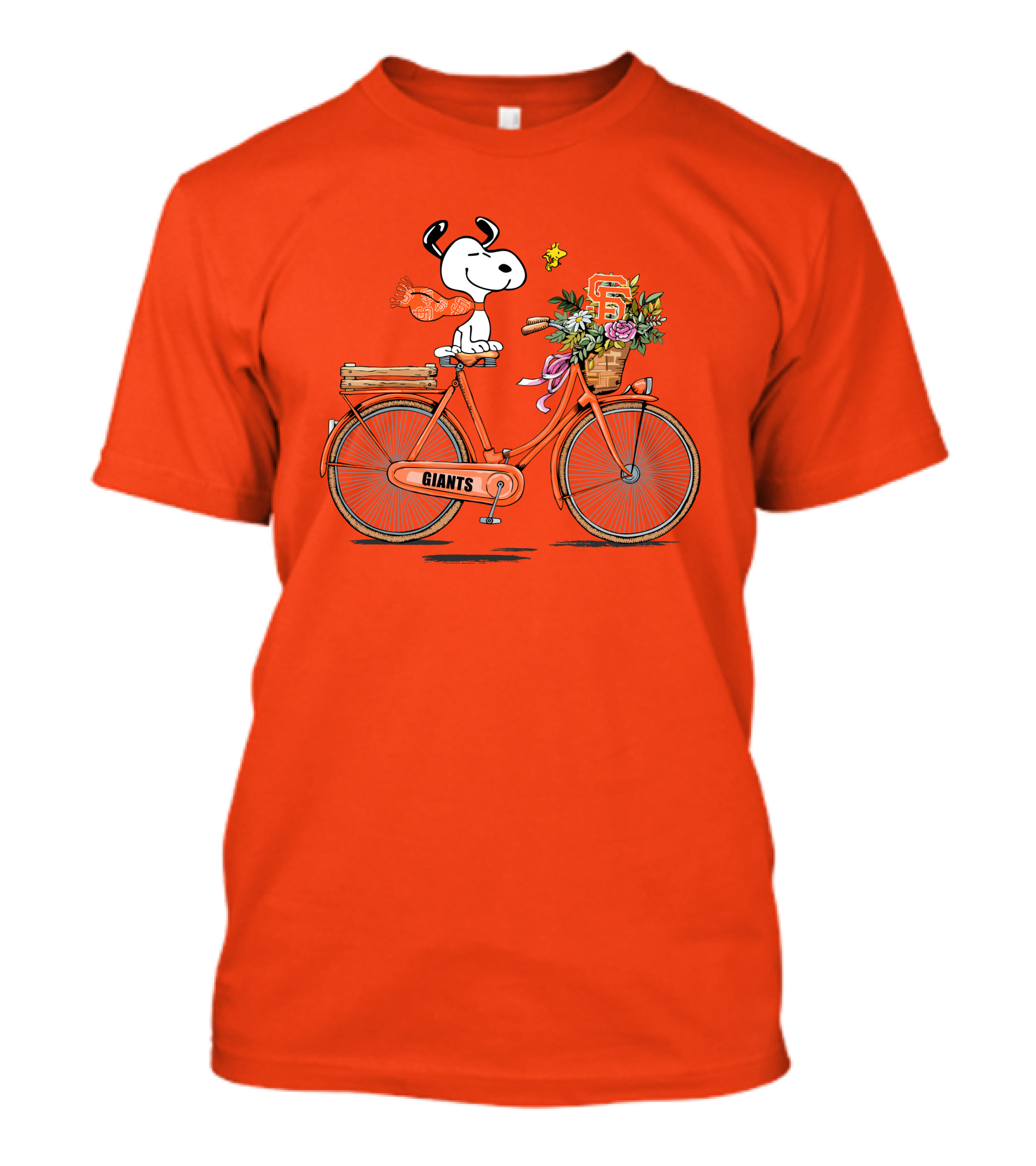 San Francisco Giants Snoopy On Bicycle With Flowers T-Shirt