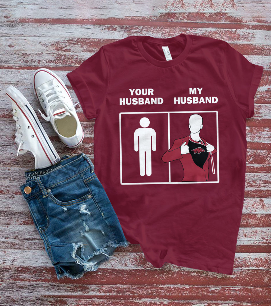 Arkansas Razorbacks Your Husband My Husband Superhero Fan Comparison T-Shirt