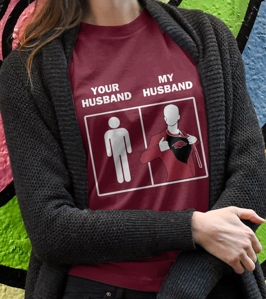 Arkansas Razorbacks Your Husband My Husband Superhero Fan Comparison T-Shirt
