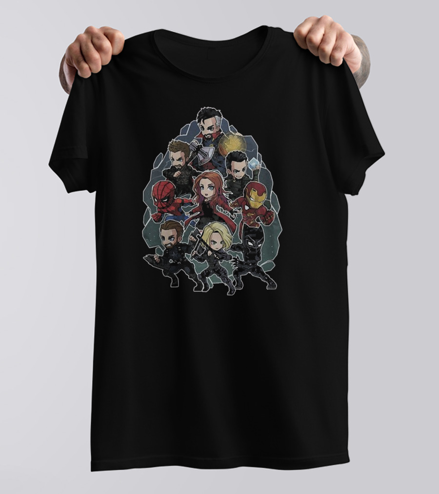 Avengers Chibi Characters With Iron Man Spider-Man And Black Widow T-Shirt