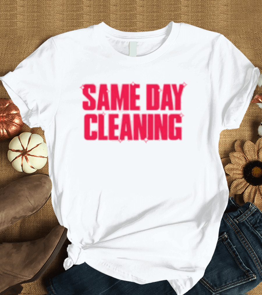 Sammy Virji Same Day Cleaning Bold Red Text T-Shirt
