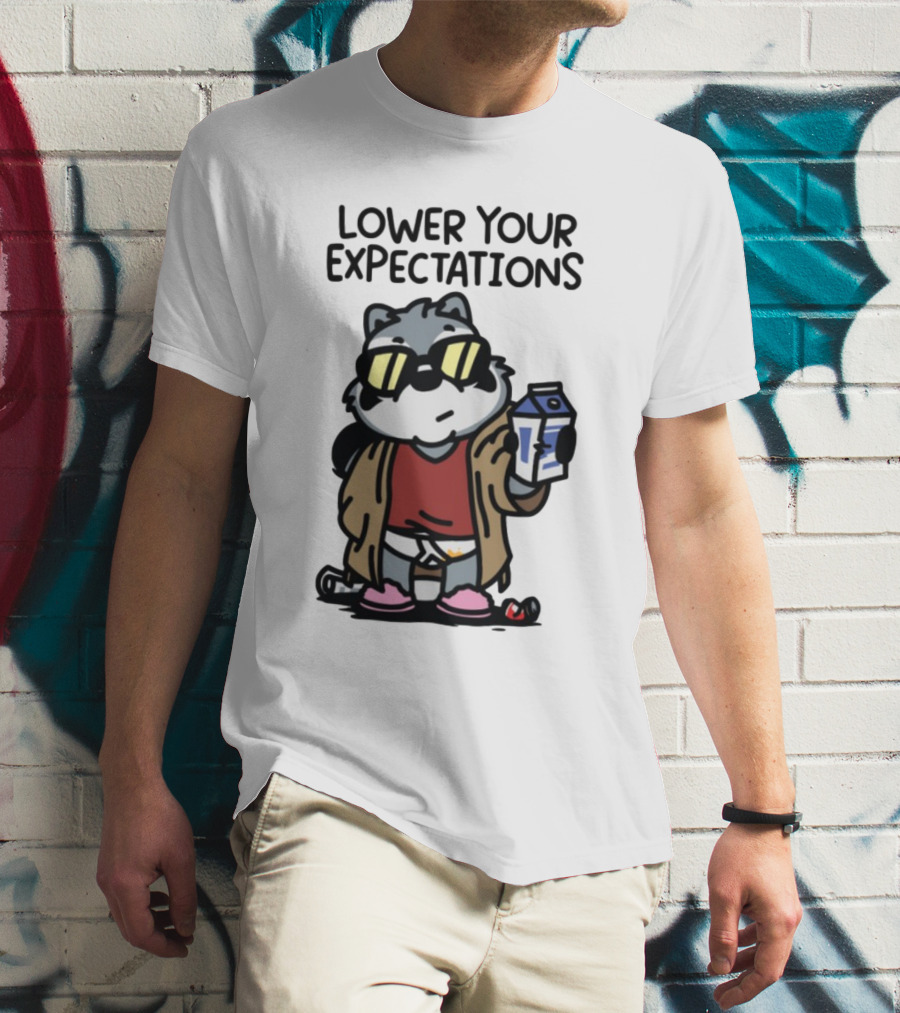 Lower Your Expectations Cartoon Character With Sunglasses And Milk Carton T-Shirt