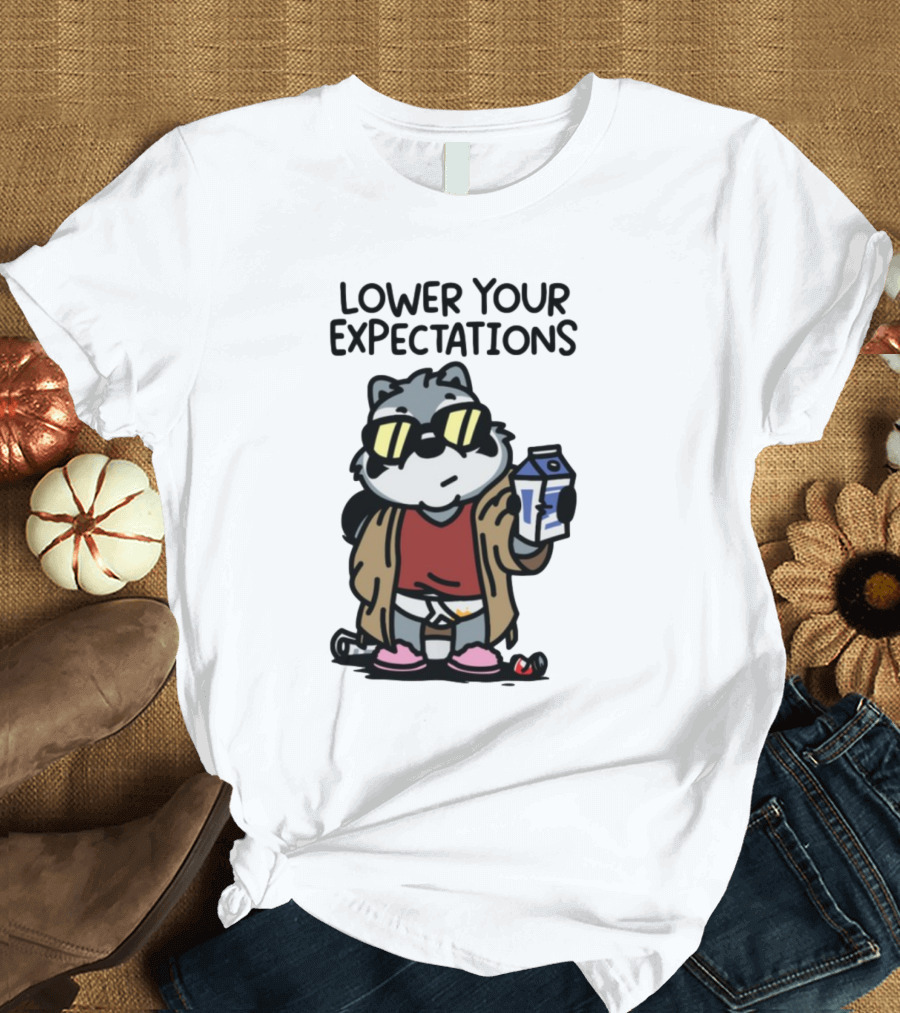 Lower Your Expectations Cartoon Character With Sunglasses And Milk Carton T-Shirt