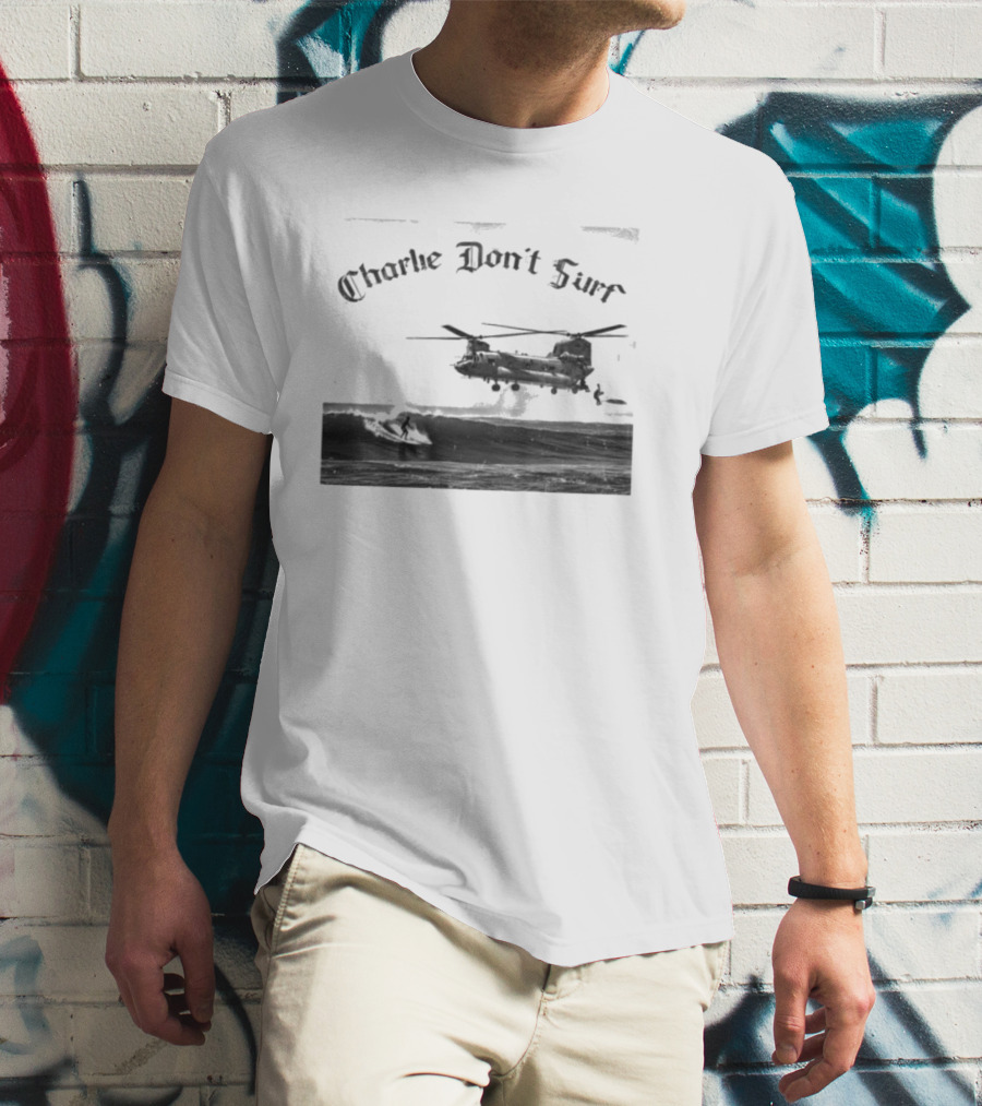 Charlie Don’t Surf Military Helicopter Waves T-Shirt