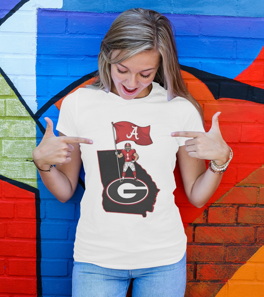 Alabama Crimson Tide Flag Over Georgia Bulldogs Map Football Rivalry T-Shirt