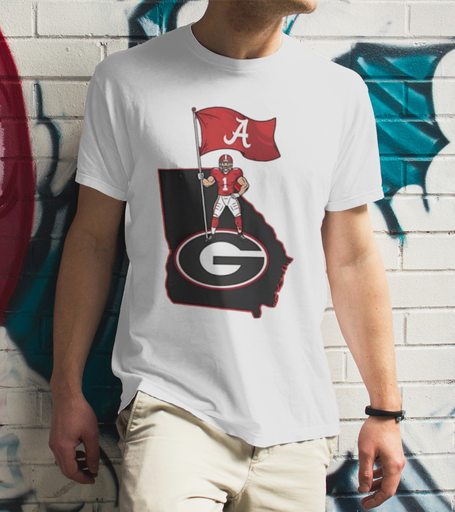 Alabama Crimson Tide Flag Over Georgia Bulldogs Map Football Rivalry T-Shirt