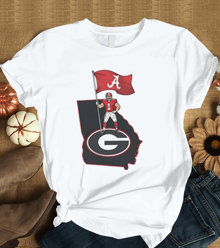 Alabama Crimson Tide Flag Over Georgia Bulldogs Map Football Rivalry T-Shirt