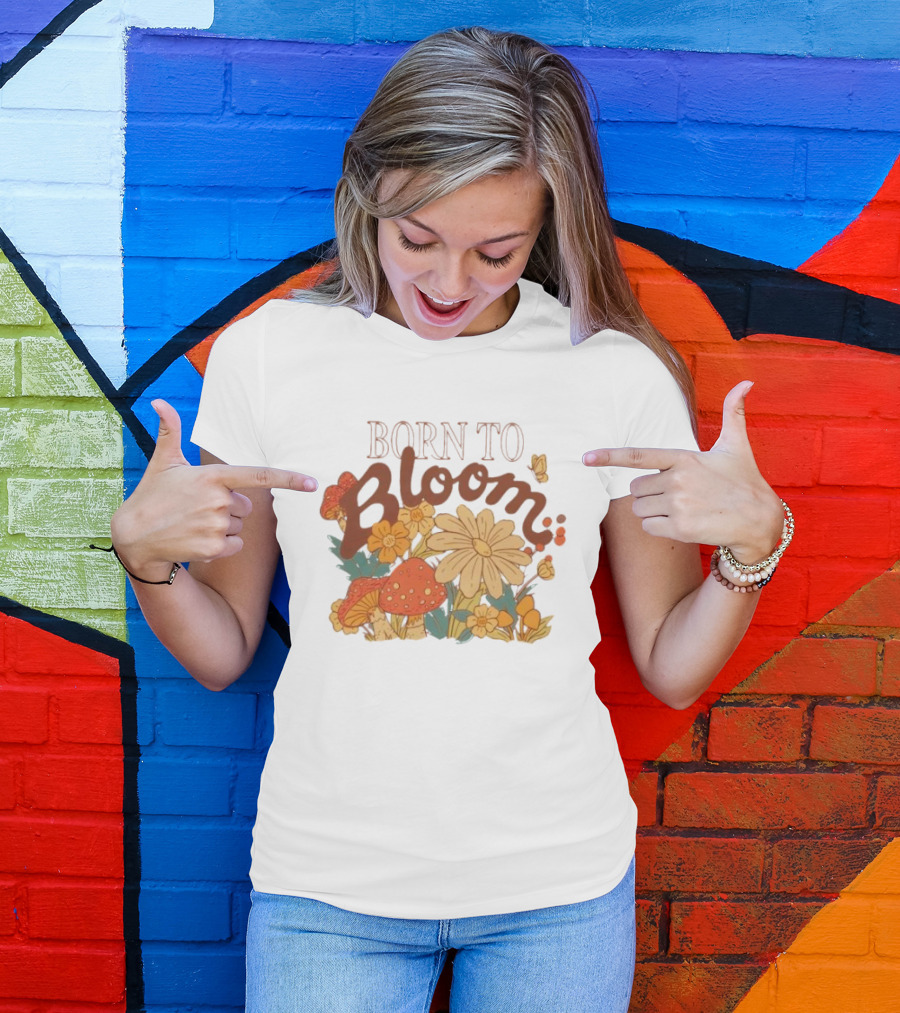 ```Born To Bloom Autumn Vintage Floral Mushrooms And Butterflies Theme``` T-Shirt