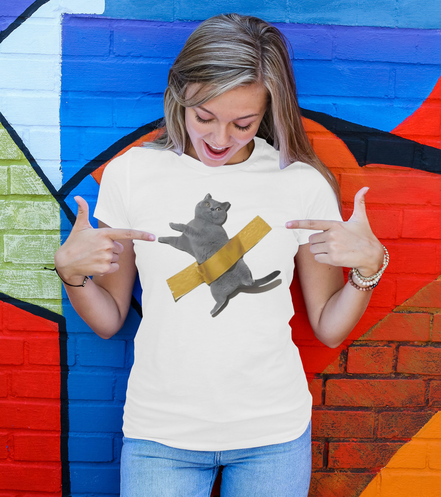 Tape Cat Joke Humor Duct Tape Gag T-Shirt