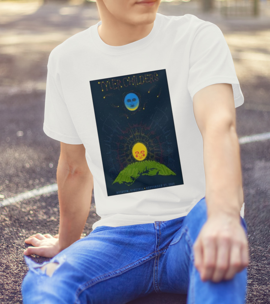 Tyler Childers Bristow Virginia September 27 2025 Medium Build Sola Blue Moon Yellow Sun T-Shirt
