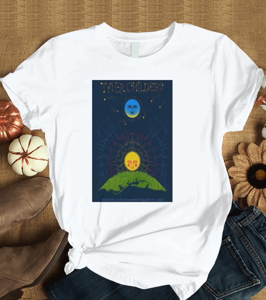 Tyler Childers Bristow Virginia September 27 2025 Medium Build Sola Blue Moon Yellow Sun T-Shirt