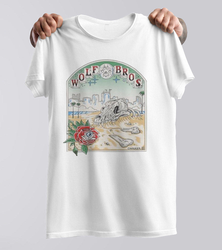 Wolf Bros Skull And Rose Beach Scene Ft Lauderdale Florida T-Shirt