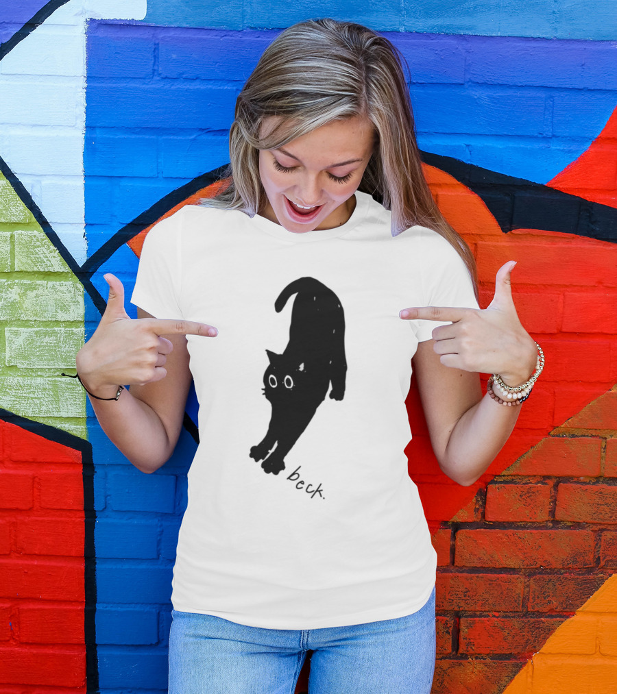 Beck Stretching Cat Silhouette Black Outline T-Shirt
