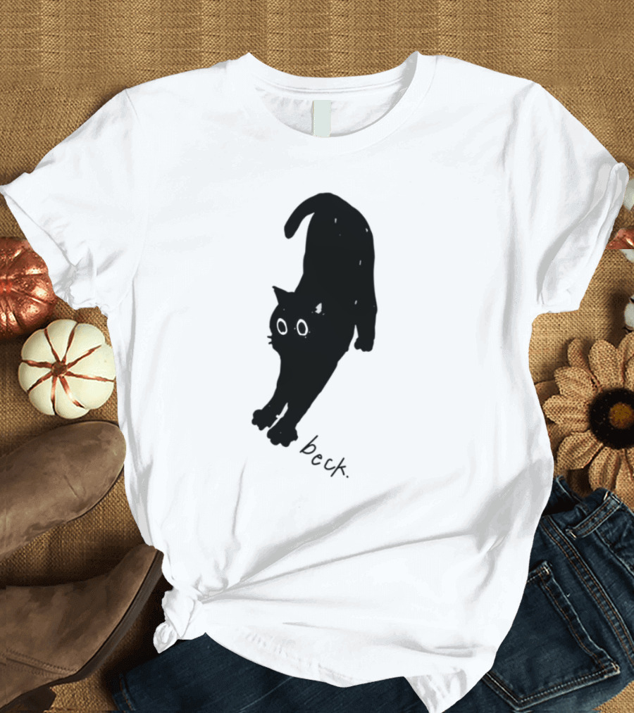 Beck Stretching Cat Silhouette Black Outline T-Shirt