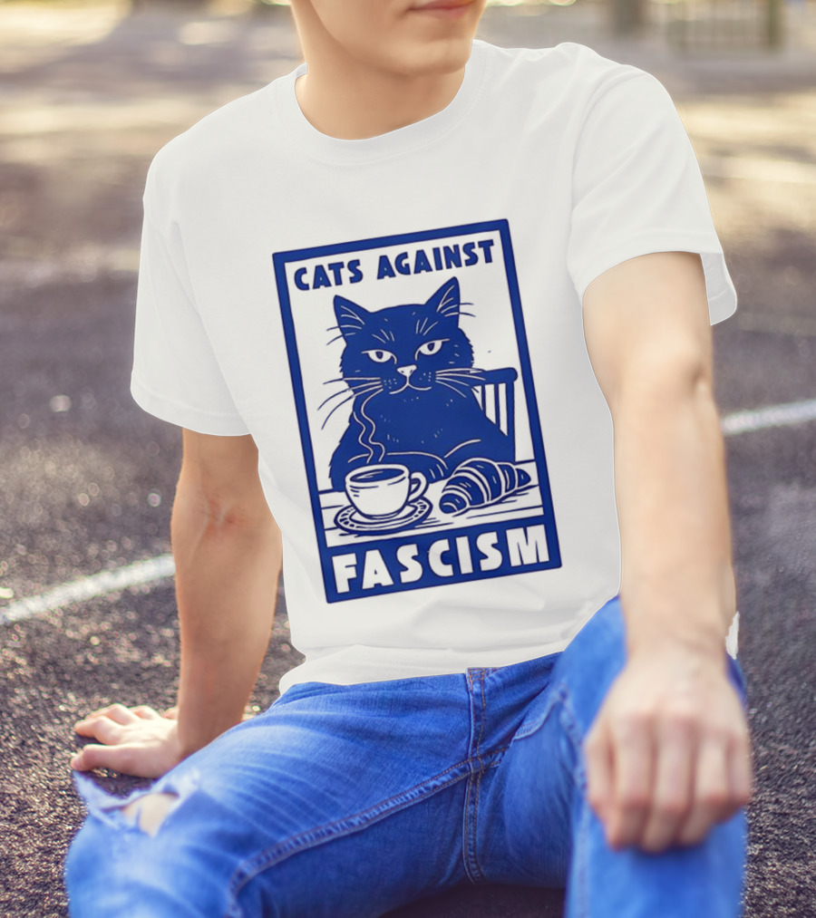 Cats Against Fascism Coffee And Croissant T-Shirt