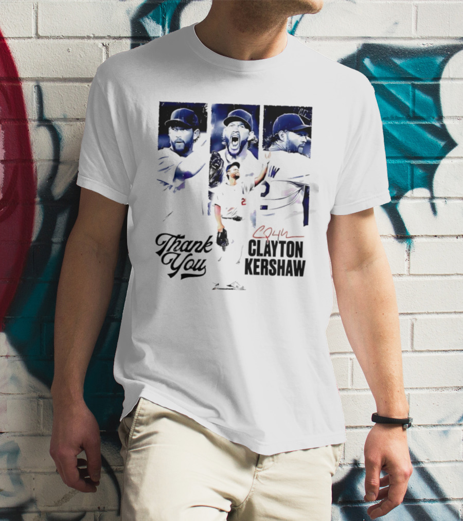 Clayton Kershaw Los Angeles Dodgers Thank You Signature Cursive T-Shirt