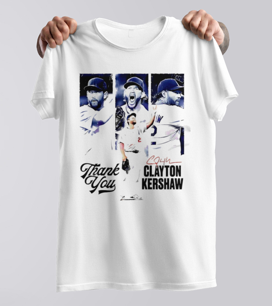 Clayton Kershaw Los Angeles Dodgers Thank You Signature Cursive T-Shirt