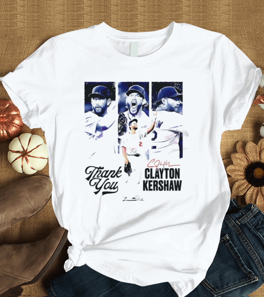Clayton Kershaw Los Angeles Dodgers Thank You Signature Cursive T-Shirt