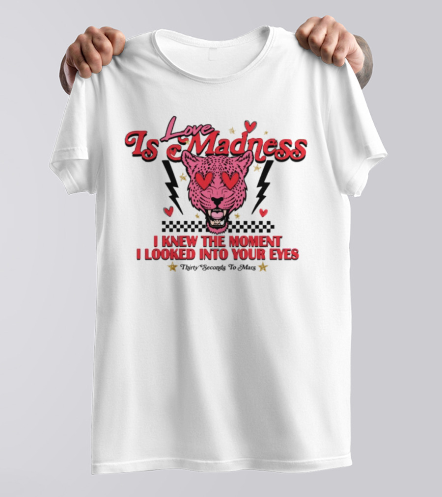 Love Is Madness I Knew The Moment I Looked Into Your Eyes Leopard Hearts T-Shirt