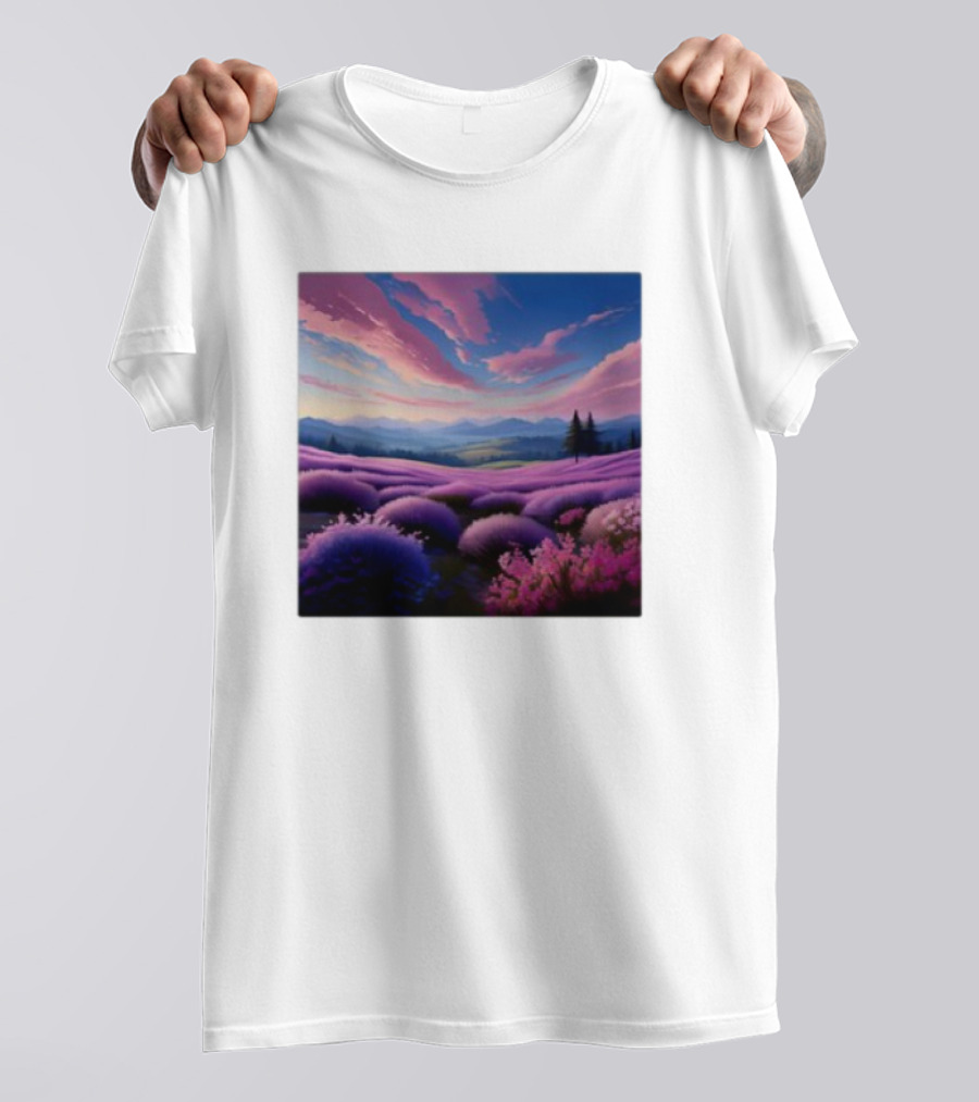 Her Radiant Bloom Lavender Sunset Landscape With Pink And Purple Sky T-Shirt