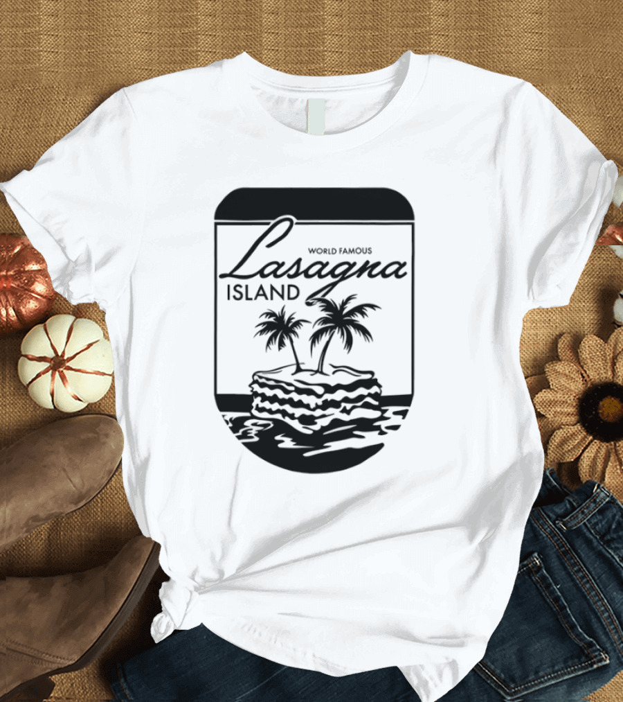 World Famous Lasagna Island Cat Cartoon Comic Humor Retro Style T-Shirt