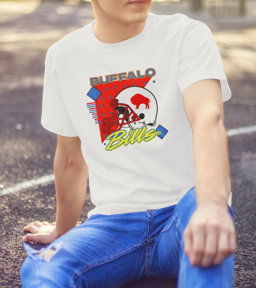 Buffalo Bills 90s Style Football Helmet Retro NFL Game Day T-Shirt