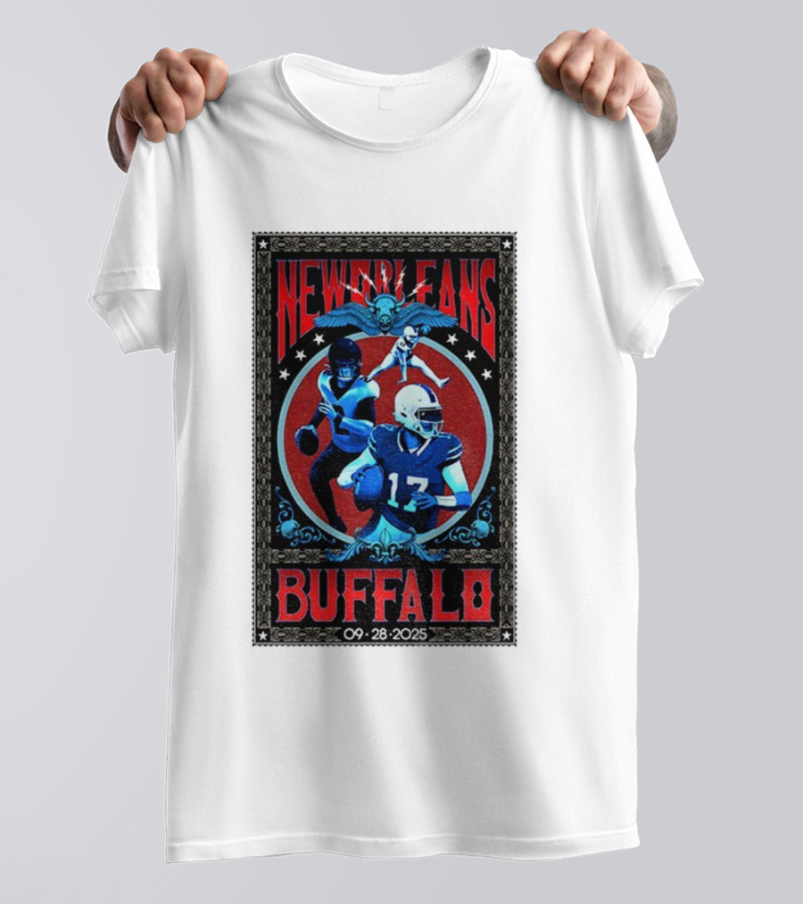New Orleans Vs Buffalo September 28 2025 NFL Football Josh Allen Tyler Bass T-Shirt
