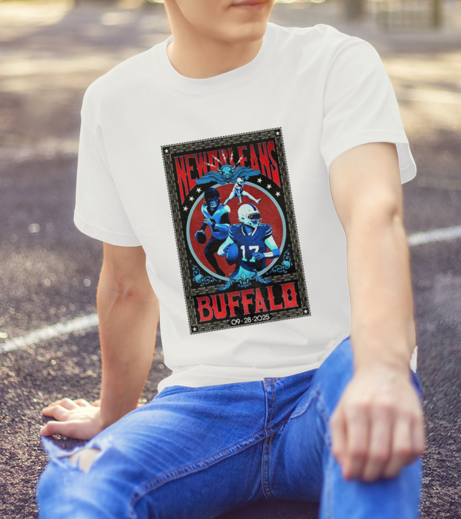 New Orleans Vs Buffalo September 28 2025 NFL Football Josh Allen Tyler Bass T-Shirt