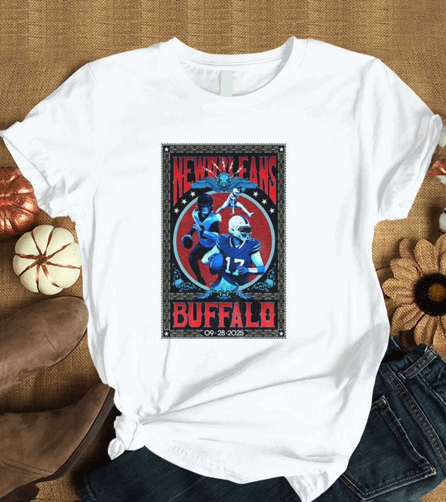 New Orleans Vs Buffalo September 28 2025 NFL Football Josh Allen Tyler Bass T-Shirt