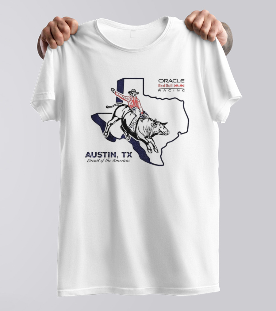 Oracle Red Bull Racing Austin TX Circuit Of The Americas Cowboy Bull Riding Texas Outline T-Shirt