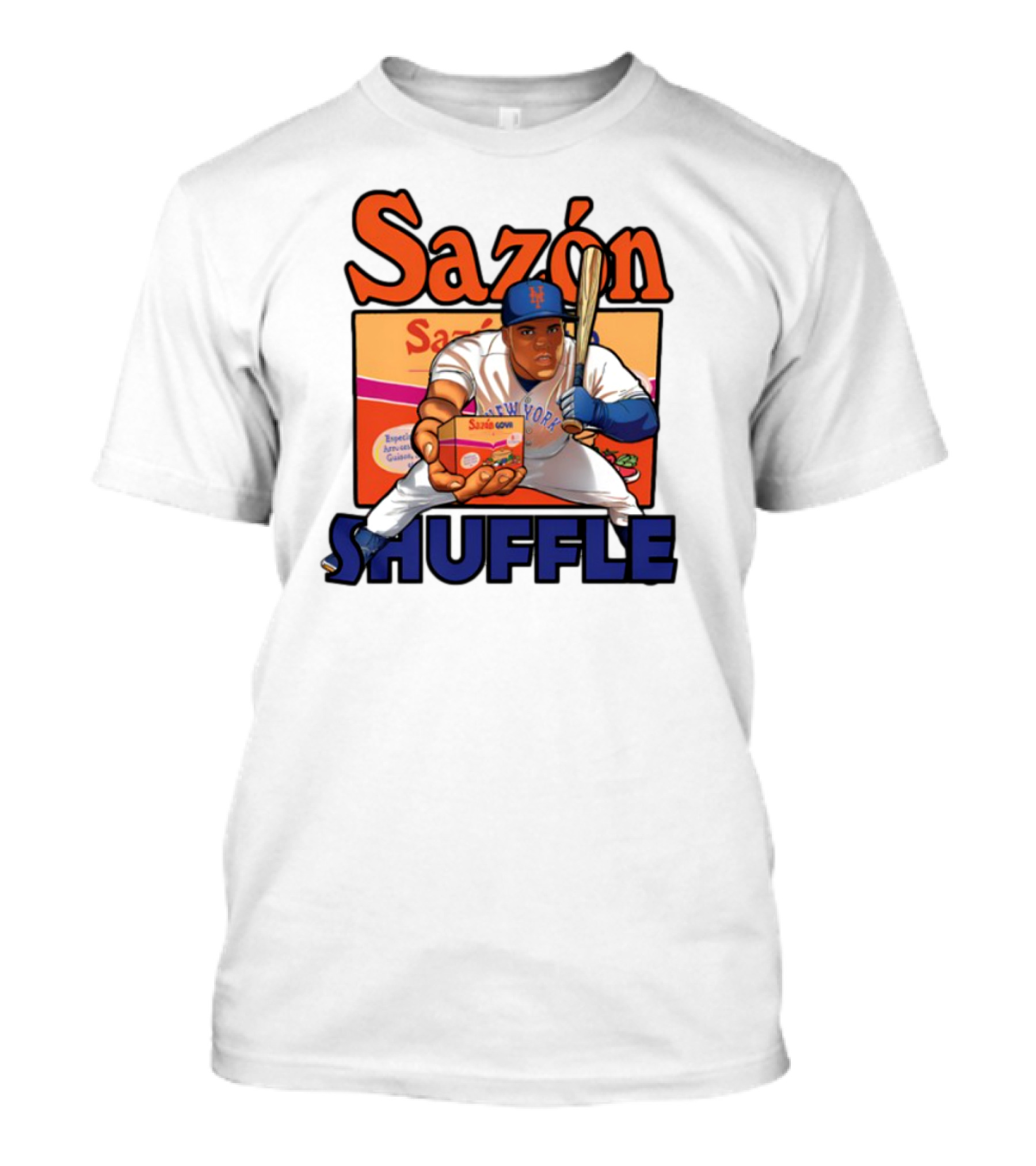 New York Sazón Goya Baseball Player Shuffle T-Shirt