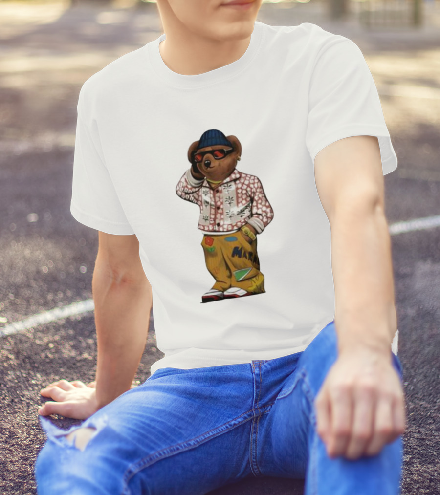 Folk Fitted Bear Floral Pattern Jacket Cool Style T-Shirt