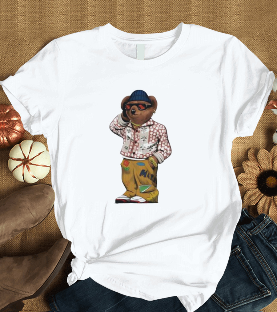 Folk Fitted Bear Floral Pattern Jacket Cool Style T-Shirt