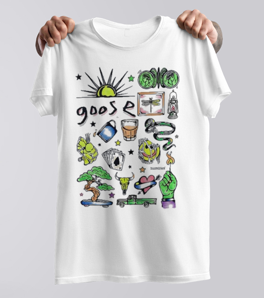 Goose Highlighter Hand Colored Sun Lock Tree Heart Candle Imagery T-Shirt