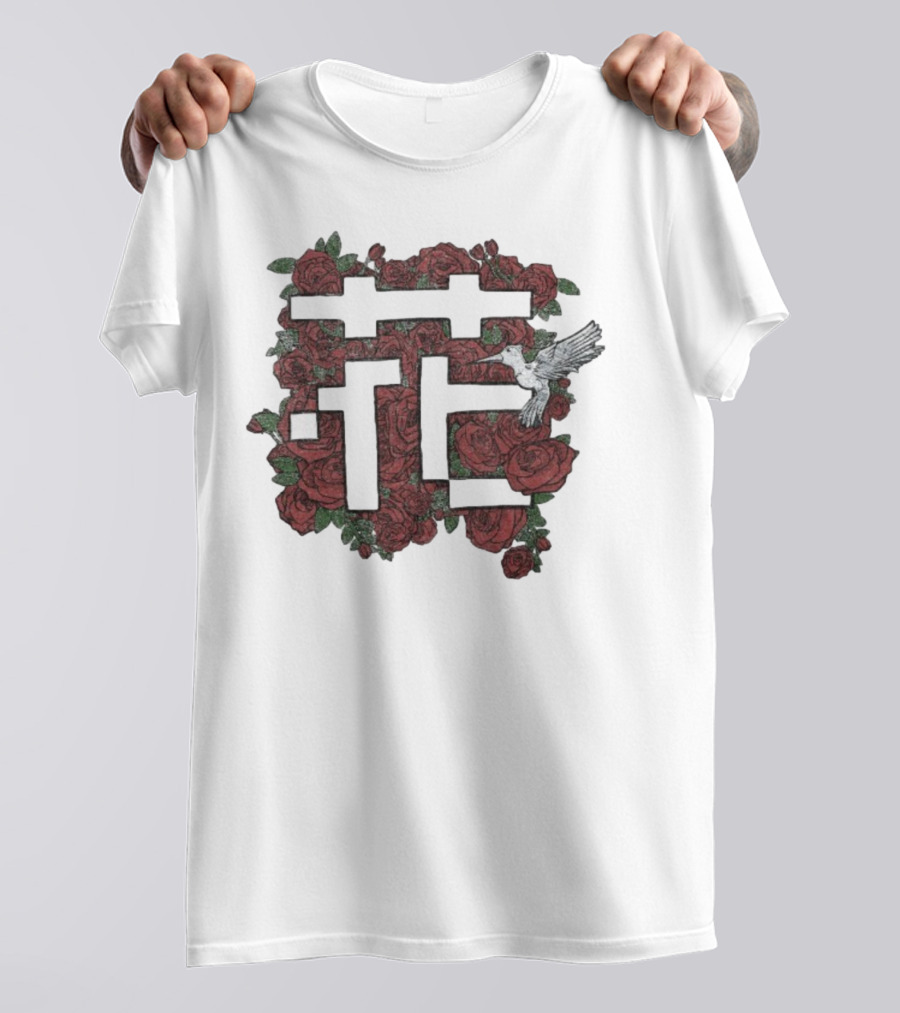 Johnny Stimson Flower Bird Roses And Hummingbird Pattern T-Shirt