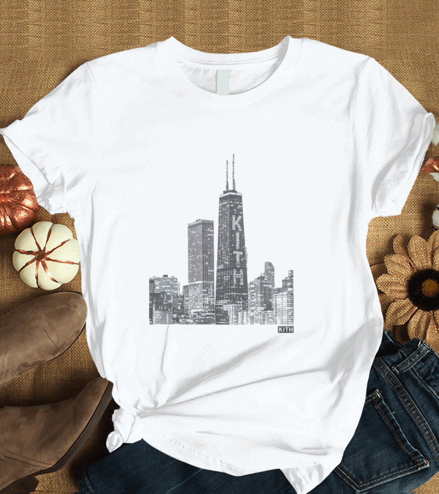 Kith Chicago Skyline Merchandise Featuring Iconic Skyscraper Artwork T-Shirt