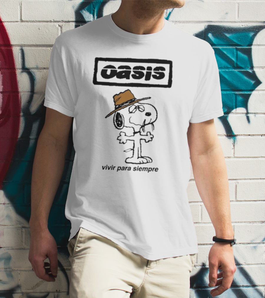Snoopy Oasis Vivir Para Siempre Taza Café En El Desierto Icono Vintage T-Shirt