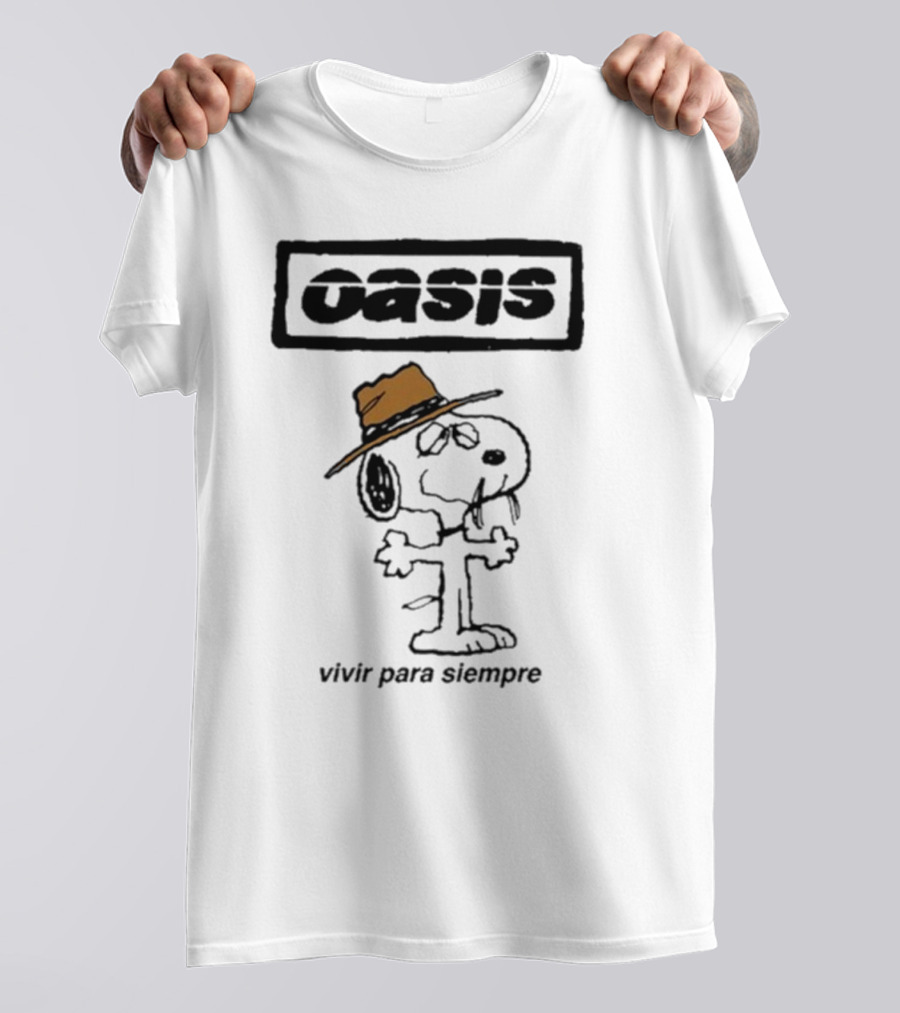 Snoopy Oasis Vivir Para Siempre Taza Café En El Desierto Icono Vintage T-Shirt