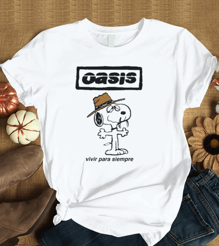 Snoopy Oasis Vivir Para Siempre Taza Café En El Desierto Icono Vintage T-Shirt