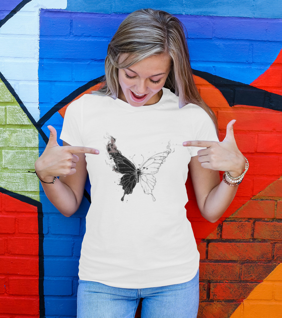 Princess Goes Butterfly Diagram Black Wings Illustration T-Shirt