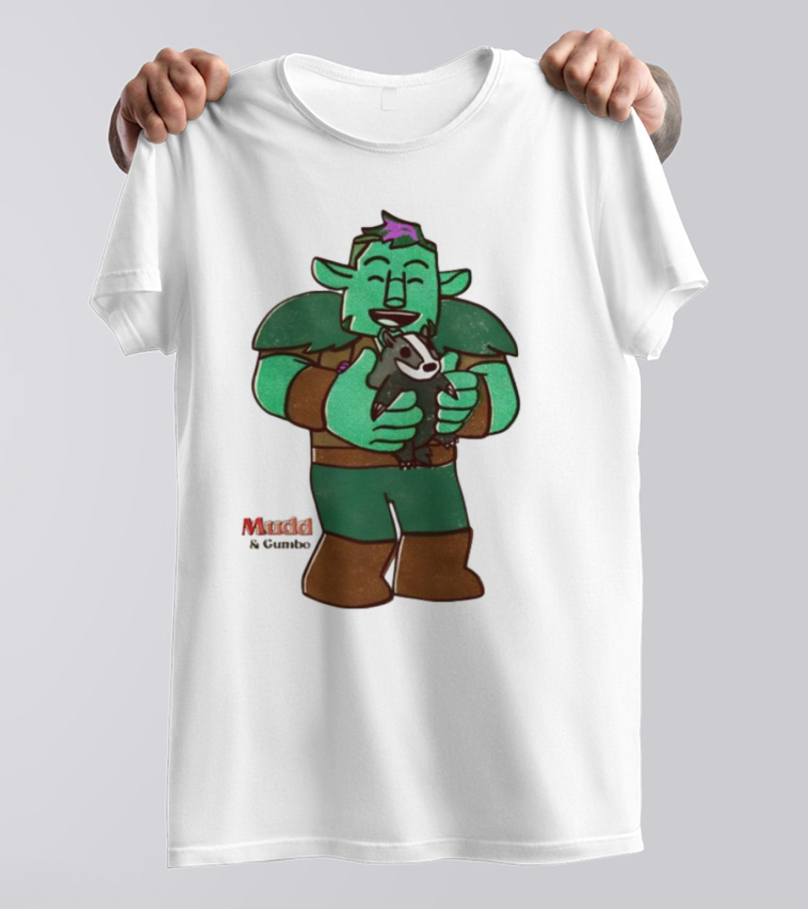 Mudd & Omino Goblin Character Embracing Pet Badger T-Shirt