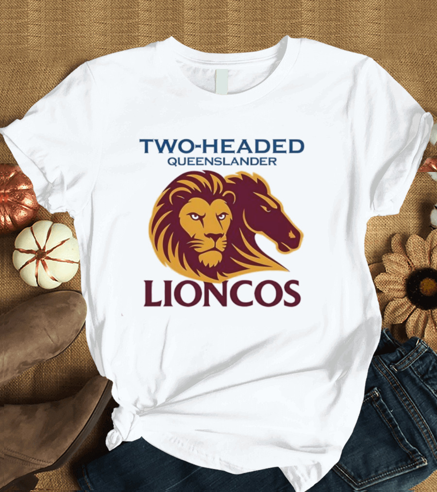 Two Headed Queenslander Lioncos Lion And Horse Head T-Shirt