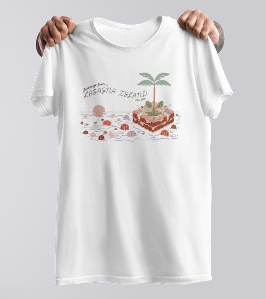 Greetings From Lasagna Island Est 2024 Tropical Pasta Paradise T-Shirt