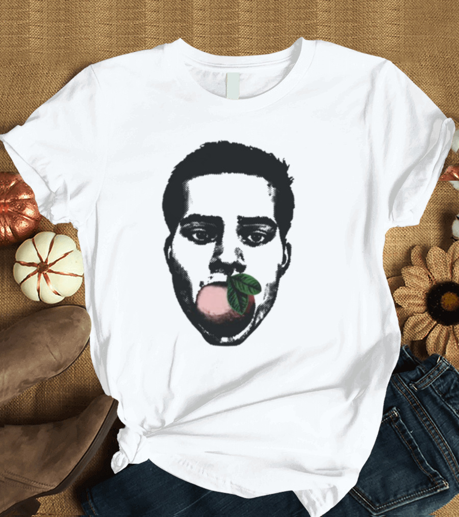 ``` Nick Wilkins Orange Face With Red Apple And Leaves ``` T-Shirt