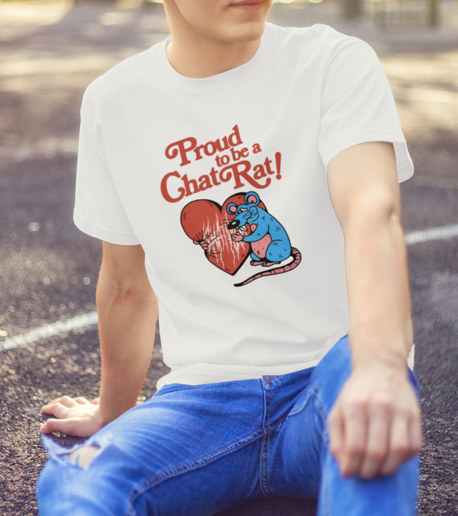 Proud To Be A Chat Rat Heart Hugging Cartoon Blue Rat T-Shirt