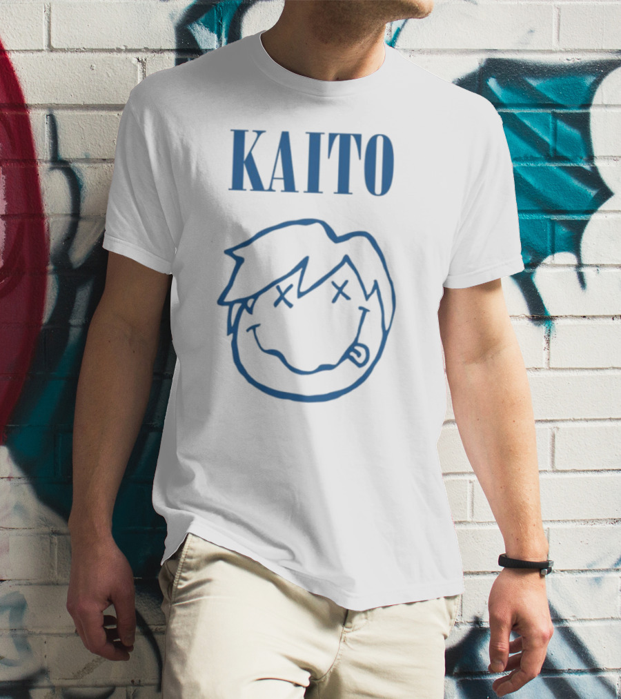 Kaito Blue Cartoon Smiley Face With X Eyes T-Shirt