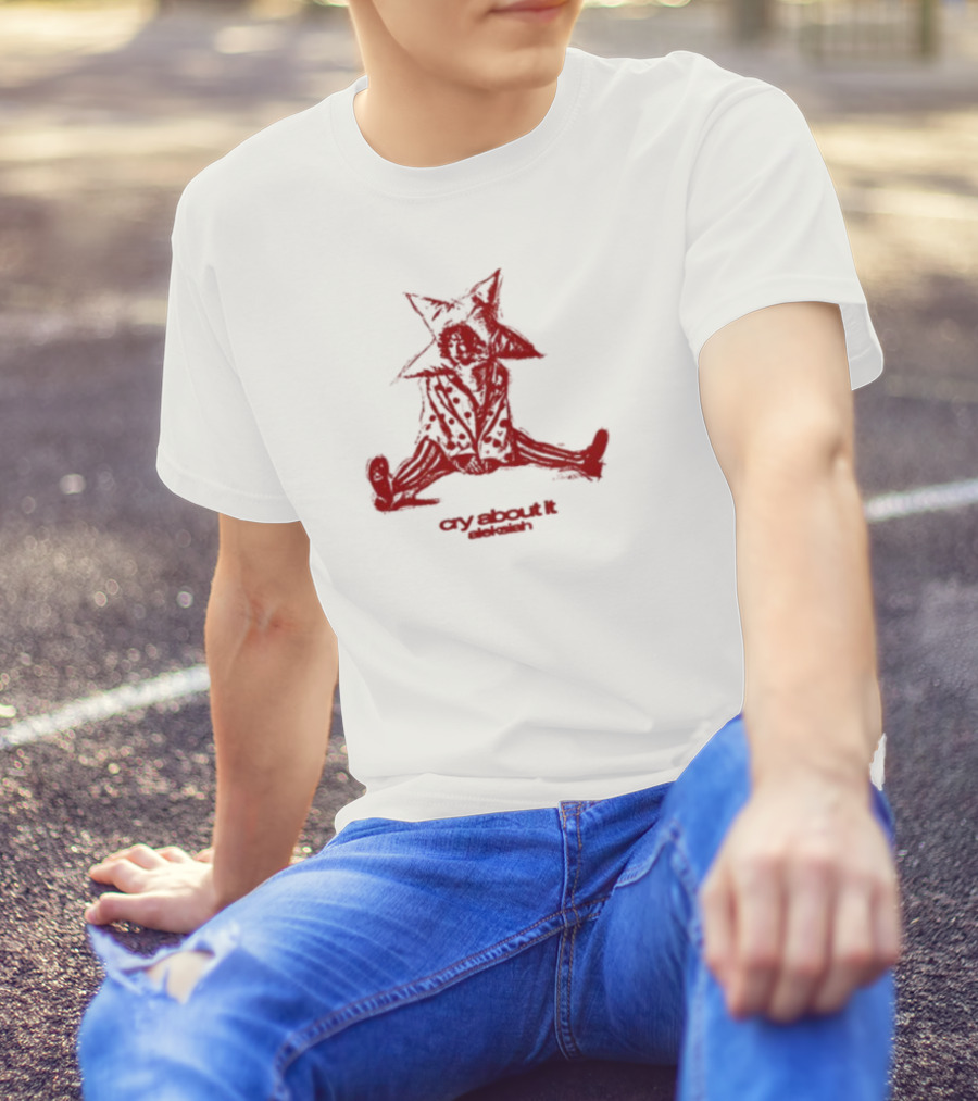 Aleksiah Cry About It Red Sketchy Cat Ears Print T-Shirt