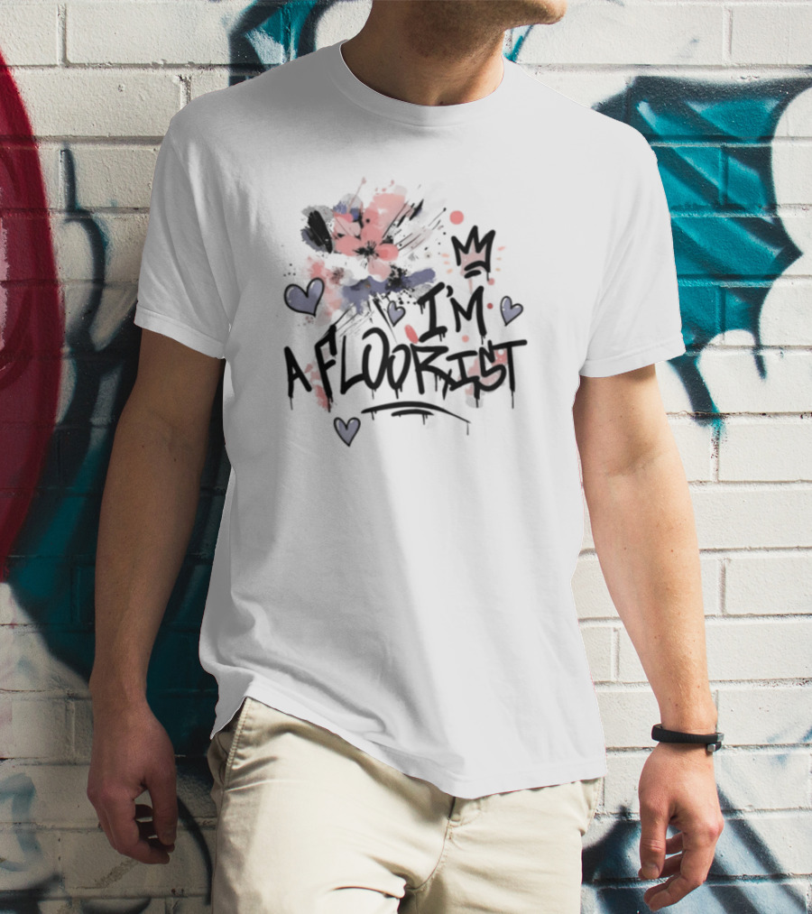 I'm A Floorist Red And Blue Floral Hearts Crown T-Shirt
