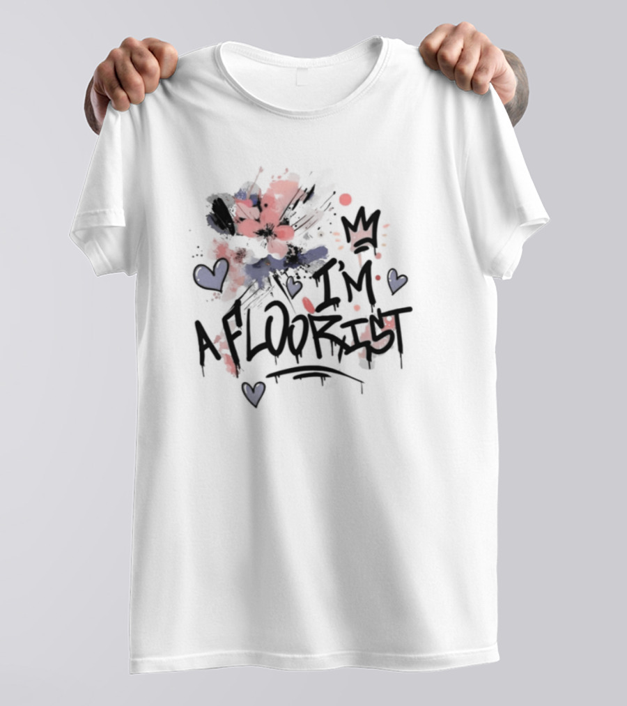 I'm A Floorist Red And Blue Floral Hearts Crown T-Shirt
